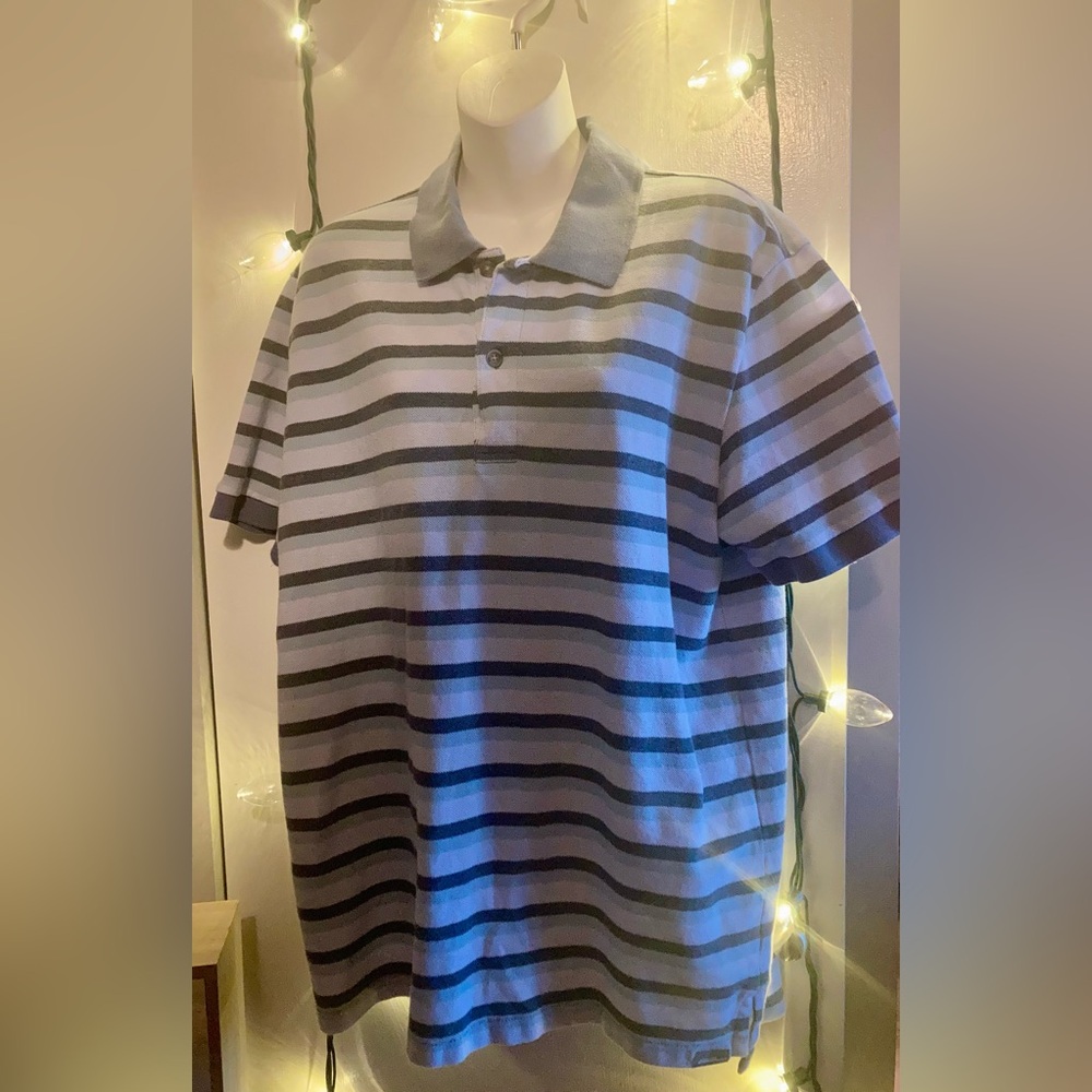 Eddie Bauer Blue and Gray Striped Golf Polo Shirt